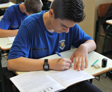 Alunos e professores que participaram nesta terça-feira da primeira edição da prova em 2020 destacam a importância da iniciativa para mostrar os conteúdos em que há mais dificuldades, reforçar apoio e melhorar resultados.  -  Curitiba, 18/02/2020  -  Foto: Divulgação SEED