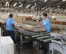 FEITA NO PARANA - Grupo Munhoz Caetano, holding do segmento moveleiro, que produz móveis seriados para o segmento de sala de estar.  A Caemmun Movelaria está sediada em Arapongas, um dos maiores polos moveleiros do país. Na foto fabrica da Filial Sabáudia. 06/10/2020 - Foto: Geraldo Bubniak/AEN