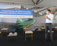 O governador Carlos Massa Ratinho Junior participou nesta segunda-feira (25) do lançamento de 866 novas moradias populares em Londrina, na região Norte. Londrina, 25/01/2021 - Foto: Geraldo Bubniak/AEN