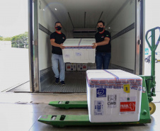 O Paraná recebeu nesta segunda-feira (25) um novo lote de vacinas com 39.600 doses contra a Covid-19, o terceiro em uma semana. Os imunizantes serão usados prioritariamente na proteção dos trabalhadores que estão na linha de frente do combate à pandemia, já que a Secretaria de Estado da Saúde (Sesa) confirmou que finalizou o processo de vacinação de dois importantes setores dentro do grupo prioritário. Foto: Valdelino Pontes