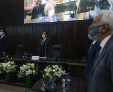 Governador Carlos Massa participa da  cerimônia de posse da nova cúpula diretiva do Tribunal de Justiça do Paraná (TJ-PR) para o biênio 2021/2022. Foto: Jonathan Campos/AEN