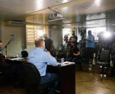 Educação apresenta cronograma da rede estadual para volta às aulas, Secretário Educação Renato Feder, Gláucio Dias e Nestor Werner Junior.Foto Gilson Abreu/AEN
