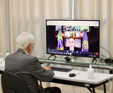 O vice-governador Darci Piana participou nesta sexta-feira (12) do encontro virtual do Fórum Nacional dos Governadores com os presidentes do Senado, Rodrigo Pacheco, e da Câmara, Arthur Lira. Foi a primeira reunião de trabalho com os novos mandatários do Legislativo nacional. Piana representou o governador Carlos Massa Ratinho Junior no evento.Foto: Camila Tonett