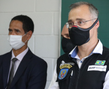 O ministro da Justiça e Segurança Pública, André Mendonça, esteve em São José dos Pinhais, na Região Metropolitana de Curitiba, para conhecer de perto algumas ações da Secretaria da Segurança Pública do Paraná na região. - Curitiba, 18/02/2021 - Foto: Divulgação SESP-PR