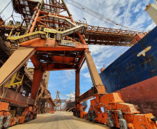 O movimento de caminhões que descarregam o produto nos terminais paranaenses se intensifica e deve chegar aos 2 mil veículos por dia, a partir da primeira semana de março. A expectativa é receber cerca de 2 milhões de toneladas no mês.  -  paranaguá, 23/02/2021  -  Foto: Claudio Neves/Portos do Paraná