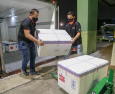 A Secretaria de Estado da Saúde recebeu na noite desta quarta-feira (24) uma remessa com 64.800 doses da vacina CoronaVac/Instituto Butantan  Foto: Valdelino Pontes