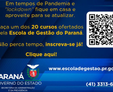 A Secretaria da Administração e da Previdência, por meio de sua Escola de Gestão do Paraná (EGP), abriu, excepcionalmente, a inscrição para 20 cursos de modo a possibilitar que os servidores que estão em teletrabalho possam se atualizar durante o período de lockdown.  - Curitiba, 18/03/2021  -  Foto/Arte: Divulgação Escola de Gestão