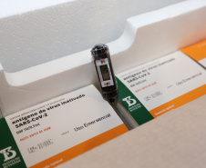 O Governo do Estado receu neste sábado (20),  mais 240.450 doses de vacinas contra o coronavírus. São 234.200 doses da Coronavac, produzida pela Sinovac e Instituto Butantan, e 6.250 do imunizante desenvolvido pela Universidade de Oxford/AstraZeneca, parte do primeiro lote fabricado pela Fundação Oswaldo Cruz (Fiocruz).  -  Curitiba, 20/03/2021  -  Foto: Ari Dias/AEN