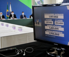 As pequenas e microempresas paranaenses dos segmentos mais afetados pela pandemia receberão um auxílio emergencial do Governo do Estado. O anúncio foi feito na manhã desta terça-feira (6) pelo governador Carlos Massa Ratinho Junior em um encontro com deputados estaduais, chefes de outros Poderes e representantes do setor produtivo.  Foto:Gilson Abreu/AEN