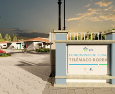 A cidade de Telêmaco Borba, na região dos Campos Gerais, terá até o fim de 2021 o seu primeiro condomínio dos idosos. Serão investidos R$ 3,8 milhões em recursos do Governo do Estado para a construção de 40 moradias a pessoas com 60 anos ou mais, dentro do programa Viver Mais Paraná. -  Foto/Arte: Cohapar