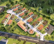 A cidade de Telêmaco Borba, na região dos Campos Gerais, terá até o fim de 2021 o seu primeiro condomínio dos idosos. Serão investidos R$ 3,8 milhões em recursos do Governo do Estado para a construção de 40 moradias a pessoas com 60 anos ou mais, dentro do programa Viver Mais Paraná. -  Foto/Arte: Cohapar