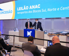 Afonso Pena e outros três aeroportos do Paraná passam à concessão privada.O governador Carlos Massa Ratinho Junior e o secretário estadual da Infraestrutura, Sandro Alex, acompanharam o leilão na sede da B3, em São Paulo. Foto: José Fernando Ogura/AEN