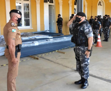 A semana começou com uma grande Operação da Polícia Militar nos Campos Gerais do estado para inibir crimes violentos contra o patrimônio e homicídios. Trata-se de uma malha de recobrimento em relação ao efetivo já existente na região. As equipes do Batalhão de Operações Especiais (BOPE)  estarão empenhadas nos próximos 15 dias desenvolvendo abordagens, fiscalização e intensificação de policiamento preventivo em todo o estado.  -  Ponta Grossa, 12/04/2021  -  Foto: Divulgação SESP