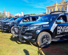 A semana começou com uma grande Operação da Polícia Militar nos Campos Gerais do estado para inibir crimes violentos contra o patrimônio e homicídios. Trata-se de uma malha de recobrimento em relação ao efetivo já existente na região. As equipes do Batalhão de Operações Especiais (BOPE) estarão empenhadas nos próximos 15 dias desenvolvendo abordagens, fiscalização e intensificação de policiamento preventivo em todo o estado. - Ponta Grossa, 12/04/2021 - Foto: Divulgação SESP