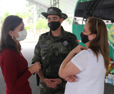 O Batalhão de Polícia Ambiental-Força Verde (BPAmb-FV) arrecadou 5.585 toneladas de alimentos, 1.647 toneladas de ração e 221 litros de álcool em todo o estado durante dois dias de campanha solidária em comemoração aos 64 anos de atuação no Paraná.  -  Curitiba, 20/04/2021 -  Foto: Divulgação BPAmb-FV
