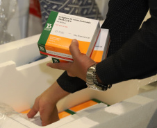 O voo comercial da companhia Gol pousa no Aeroporto Internacional Afonso Pena, em São José dos Pinhais, na Região Metropolitana de Curitiba, às 10h05. Logo em seguida as doses serão encaminhadas para o Centro de Medicamentos do Paraná (Cemepar), onde serão separadas para encaminhamento para as 22 Regionais de Saúde.Foto: Geraldo Bubniak/AEN