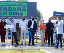 Nesta quarta-feira (05), o Secretário da Infraestrutura e Logística do Paraná, Sandro Alex, acompanhado do reitor da Universidade Estadual de Ponta Grossa, Miguel Sanches Neto, e da prefeita Elizabeth Schmidt, inaugurou o recapeamento asfáltico do campus de Uvaranas.Foto: Rodrigo Felix Leal/SEIL