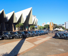 Equipes policiais do Batalhão de Operações Especiais (Bope), treinadas para dar suporte às unidades de área da PM nas ocorrências de maior periculosidade, estão na região de Cascavel nesta semana. A Operação Pronta Resposta IV foi lançada nesta terça-feira (18), no centro da cidade, com a participação do subcomandante-geral da PM, coronel Rui Noé Barroso Torres. - -  Cascavel, 18/05/2021  -  Foto: PMPR/SESP-PR