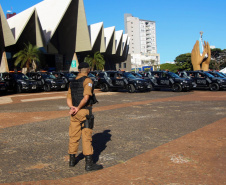 Equipes policiais do Batalhão de Operações Especiais (Bope), treinadas para dar suporte às unidades de área da PM nas ocorrências de maior periculosidade, estão na região de Cascavel nesta semana. A Operação Pronta Resposta IV foi lançada nesta terça-feira (18), no centro da cidade, com a participação do subcomandante-geral da PM, coronel Rui Noé Barroso Torres. - -  Cascavel, 18/05/2021  -  Foto: PMPR/SESP-PR