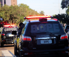 Equipes policiais do Batalhão de Operações Especiais (Bope), treinadas para dar suporte às unidades de área da PM nas ocorrências de maior periculosidade, estão na região de Cascavel nesta semana. A Operação Pronta Resposta IV foi lançada nesta terça-feira (18), no centro da cidade, com a participação do subcomandante-geral da PM, coronel Rui Noé Barroso Torres. - -  Cascavel, 18/05/2021  -  Foto: PMPR/SESP-PR