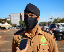 Equipes policiais do Batalhão de Operações Especiais (Bope), treinadas para dar suporte às unidades de área da PM nas ocorrências de maior periculosidade, estão na região de Cascavel nesta semana. A Operação Pronta Resposta IV foi lançada nesta terça-feira (18), no centro da cidade, com a participação do subcomandante-geral da PM, coronel Rui Noé Barroso Torres. - -  Cascavel, 18/05/2021  -  Foto: PMPR/SESP-PR