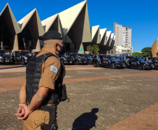 As equipes policiais do Batalhão de Operações Especiais (BOPE), treinadas para dar suporte às unidades de área da PM nas ocorrências de maior periculosidade estão na região de Cascavel nesta semana. A Operação Pronta Resposta IV foi lançada nesta terça-feira (18/05), no Centro da cidade, com a participação do Subcomandante-Geral da PM, coronel Rui Noé Barroso Torres.  -  Cascavel, 18/05/2021  -  Foto: PMPR