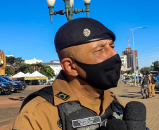 As equipes policiais do Batalhão de Operações Especiais (BOPE), treinadas para dar suporte às unidades de área da PM nas ocorrências de maior periculosidade estão na região de Cascavel nesta semana. A Operação Pronta Resposta IV foi lançada nesta terça-feira (18/05), no Centro da cidade, com a participação do Subcomandante-Geral da PM, coronel Rui Noé Barroso Torres.  -  Cascavel, 18/05/2021  -  Foto: PMPR