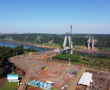 Andamento das obras na  Ponte da Integração Brasil - Paraguai, entre Foz do Iguaçu e Presidente Franco .08/04/2021 - Foto: Geraldo Bubniak/AEN