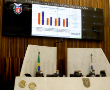 O secretário de Estado da Fazenda, Renê Garcia Junior, apresentou durante audiência pública na tarde desta terça-feira (25), na Assembleia Legislativa do Paraná, os resultados contábeis do Paraná referentes ao 1º quadrimestre de 2021, e ressaltou a premente necessidade de suplementação orçamentária para fazer frente ao aumento de despesas. Foto: Ari Dias/AEN