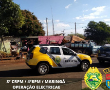 Policiais militares do 4º Batalhão de Polícia Militar (4º BPM), pertencente ao 3º Comando Regional da PM (3º CRPM), em conjunto com a Polícia Civil, a Guarda Municipal e a Prefeitura de Maringá desencadearam a Operação Electricae e apreenderam mais de meia tonelada de cobre derretido e aço inox. A ação policial aconteceu na quinta-feira (17/06) no Noroeste do estado e duas pessoas acabaram encaminhadas.  -  Maringá, 17/06/2021  -  Foto: SESP-PR