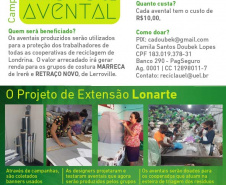 Projeto Lonarte da UEL busca apoio para produção de aventais direcionada a trabalhadores da reciclagem
. Foto:UEL