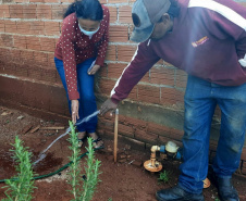 A Sanepar finalizou nesta quinta-feira (5) obras no valor de cerca de R$ 1,6 milhão em Lunardelli, no Vale do Ivaí. - A aposentada Maria Lurdete Garcia comemora a água jorrando da torneira   -  Lunardelli, 05/08/2021  -  Foto: Sanepar
