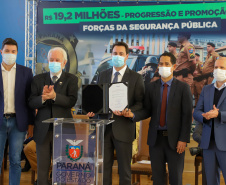 O governador Carlos Massa Ratinho Junior anuncia nesta terça-feira (17) o pagamento das promoções e progressões dos profissionais vinculados à Secretaria de Estado da Segurança Pública.Foto: Ari Dias/ AEN.