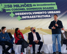 O governador Carlos Massa Ratinho Junior visitou Coronel Domingos Soares, na região Sudoeste, nesta quinta-feira (9), para a entrega da pavimentação de 27,1 quilômetros na PR-912, que separa a cidade de Palmas. Foto: Jonathan Campos/AEN