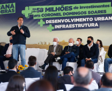 O governador Carlos Massa Ratinho Junior visitou Coronel Domingos Soares, na região Sudoeste, nesta quinta-feira (9), para a entrega da pavimentação de 27,1 quilômetros na PR-912, que separa a cidade de Palmas. Foto: Jonathan Campos/AEN
