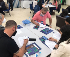 A Fomento Paraná deu início a uma rodada de seis Encontros Regionais de Agentes de Crédito ao longo do mês de outubro, em parceria com o Sebrae/PR. Os eventos são presenciais, seguindo os protocolos sanitários, e foram possibilitados a partir do avanço da vacinação da população paranaense contra a covid-19.  -  Curitiba, 15/10/2021  -  Foto: Fomento Paraná
