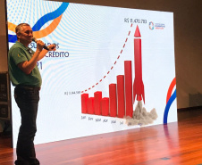 A Fomento Paraná deu início a uma rodada de seis Encontros Regionais de Agentes de Crédito ao longo do mês de outubro, em parceria com o Sebrae/PR. Os eventos são presenciais, seguindo os protocolos sanitários, e foram possibilitados a partir do avanço da vacinação da população paranaense contra a covid-19.  -  Curitiba, 15/10/2021  -  Foto: Fomento Paraná