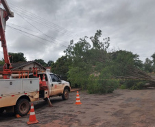 Já passa de 20 mil o total de ocorrências atendidas pela Copel desde o início do temporal da última semana. Somente ontem, cerca de 1,8 mil eletricistas estiveram em campo trabalhando na recomposição dos estragos provocados nas redes elétricas pelo segundo pior evento climático enfrentado pela empresa em toda a sua história.  - Curitiba, 18/10/2021 - Foto: Copel