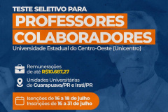 UNICENTRO - Últimos dias de inscrições para processo seletivo para professores colaboradores