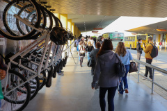 Para celebrar o Dia Mundial Sem Carro, comemorado todo início da primavera, em 22 de setembro, a Coordenação da Região Metropolitana de Curitiba (Comec) iniciou, em Colombo, uma ação para incentivar o uso de meios alternativos de transporte. Em parceria com a Viação Santo Ângelo, empresa operadora de ônibus, foi lançado nesta quarta-feira (22) o projeto Última Milha, que disponibiliza bicicletas para que os usuários do transporte coletivo utilizem até o seu destino final. Foto: Ari Dias/AEN