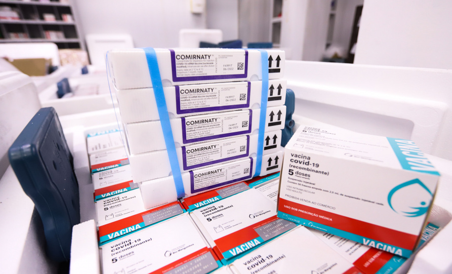 O Governo do Estado recebeu nesta sexta-feira (12), vacinas contra a Covid-19. Os imunizantes sao AstraZeneca/Fiocruz e Pfizer - Curitiba, 12/11/2021 - Foto: Geraldo Bubniak/AEN