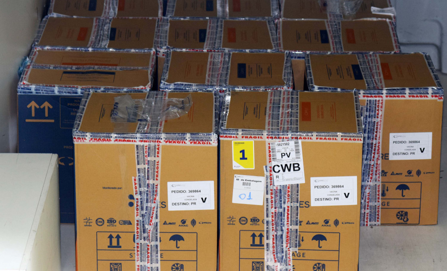 Mais 67,8 mil vacinas contra a Covid-19 chegaram ao Paraná nesta terça-feira. Foto: Américo Antonio/SESA