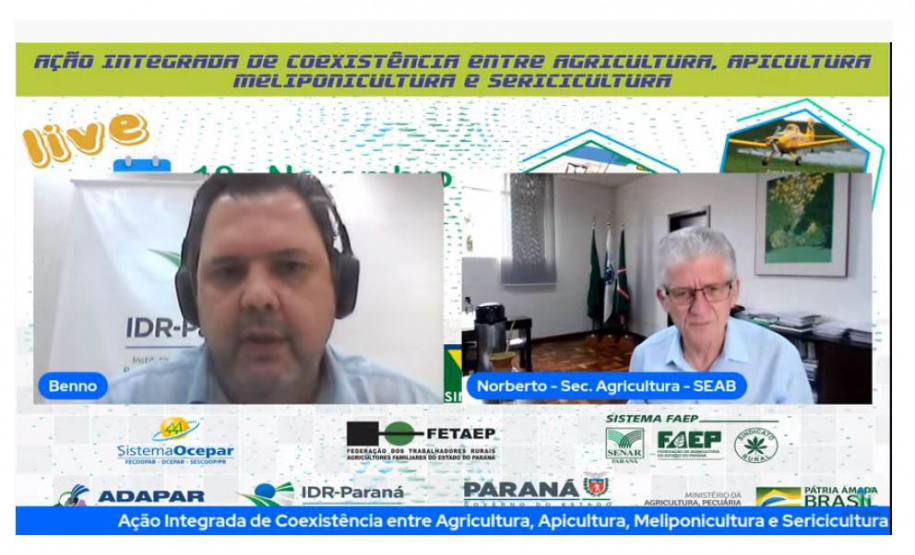 O Paraná intensificou, neste ano, as ações integradas para combate à deriva de defensivos agrícolas. Parte dos resultados, além de orientações e metas dessa iniciativa foram discutidos no evento online “Ação Integrada de Coexistência entre Agricultura, Apicultura, Meliponicultura e Sericicultura”, na quarta-feira (10). O debate teve a participação de representantes da Secretaria da Agricultura e do Abastecimento, Instituto de Desenvolvimento Rural do Paraná Iapar- Emater (IDR-Paraná), Agência de Defesa Agro