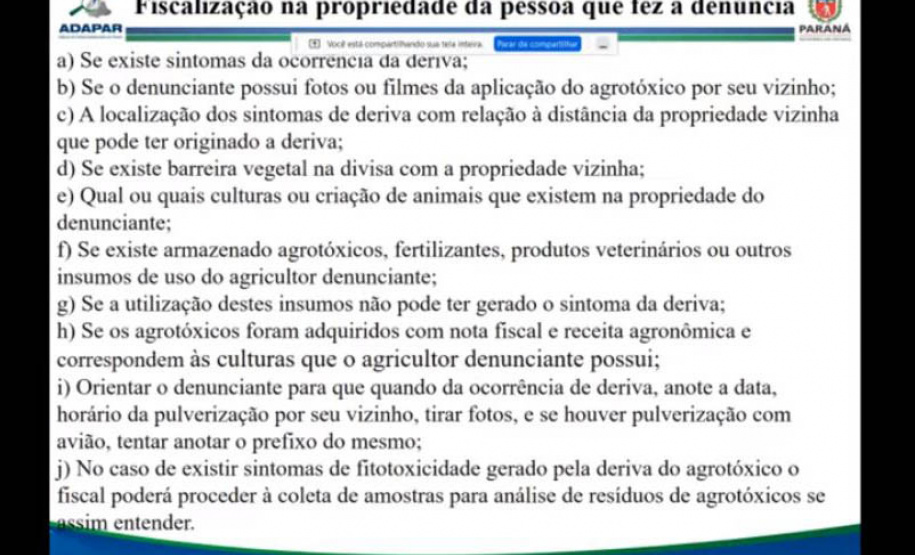 O Paraná intensificou, neste ano, as ações integradas para combate à deriva de defensivos agrícolas. Parte dos resultados, além de orientações e metas dessa iniciativa foram discutidos no evento online “Ação Integrada de Coexistência entre Agricultura, Apicultura, Meliponicultura e Sericicultura”, na quarta-feira (10). O debate teve a participação de representantes da Secretaria da Agricultura e do Abastecimento, Instituto de Desenvolvimento Rural do Paraná Iapar- Emater (IDR-Paraná), Agência de Defesa Agro