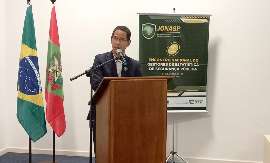 O Secretário da Segurança Pública do Paraná, Romulo Marinho Soares, participou nesta quarta-feira (08/11) do I Encontro Nacional de Gestores de Estatística de Segurança Pública. - Florianópolis, 09/12/2021