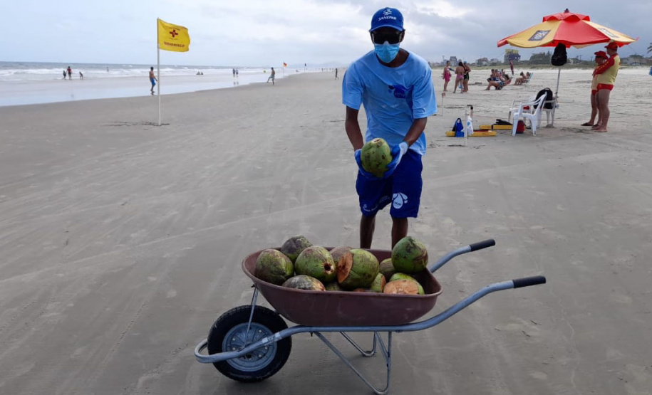 Sanepar coleta 600 kg de coco verde por dia nas praias de Pontal do Paraná