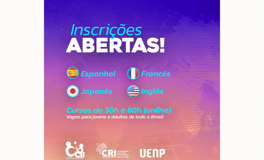 UENP inicia inscrições para cursos abertos ao público geral de inglês, espanhol, francês e japonês