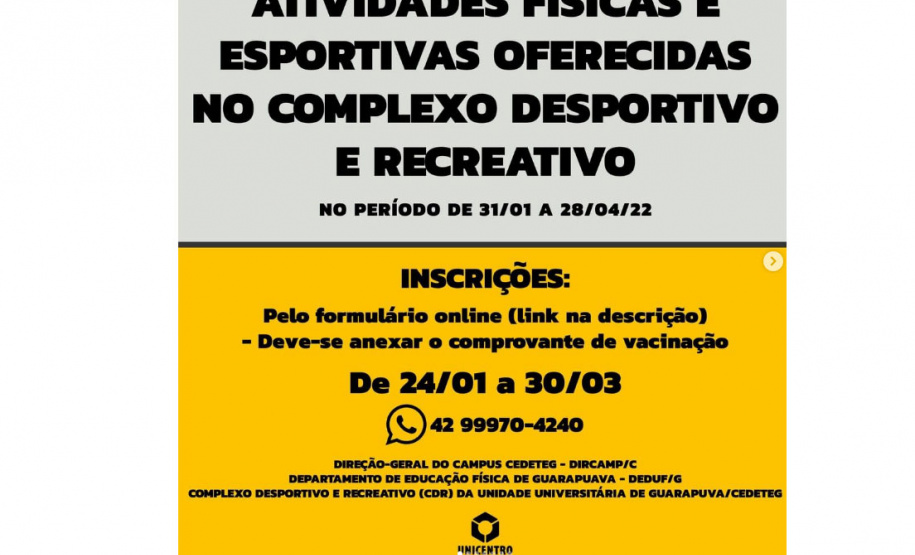 Unicentro oferece atividades esportivas para a comunidade