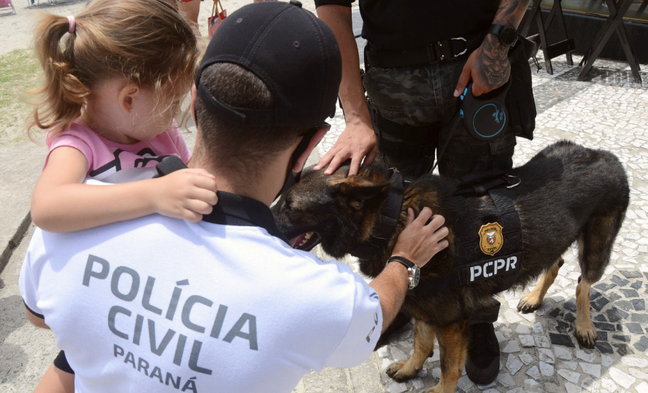 Cães policiais da Polícia Civil interagem com a sociedade no Litoral