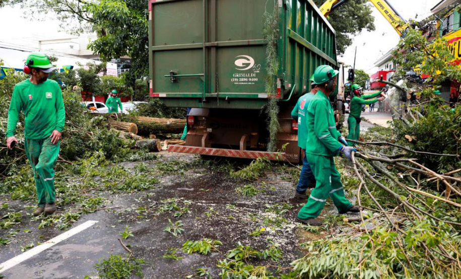Equipes da Prefeitura de Maringá trabalham na desobstrução das vias da cidade após temporal -